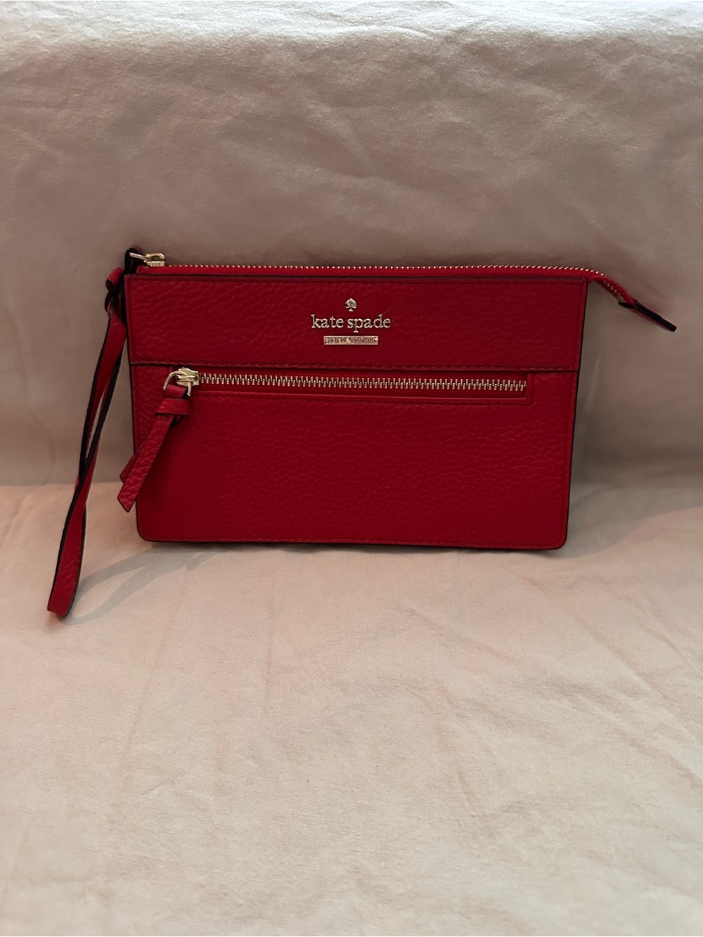 kate spade Red Pebbled Leather Zip Wristlet with Front Pocket